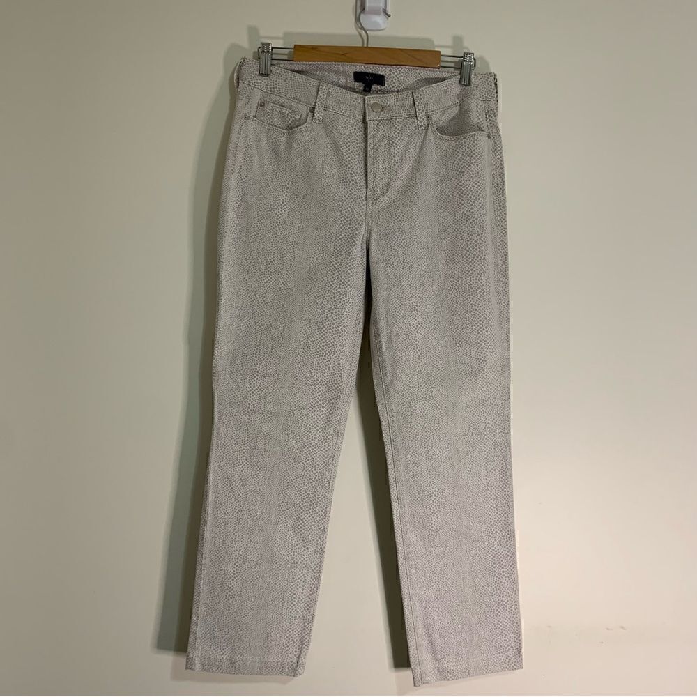 NYDJ Snakeskin Print Jean Style Pants White Beige Size 10 Style# 30247HSP06